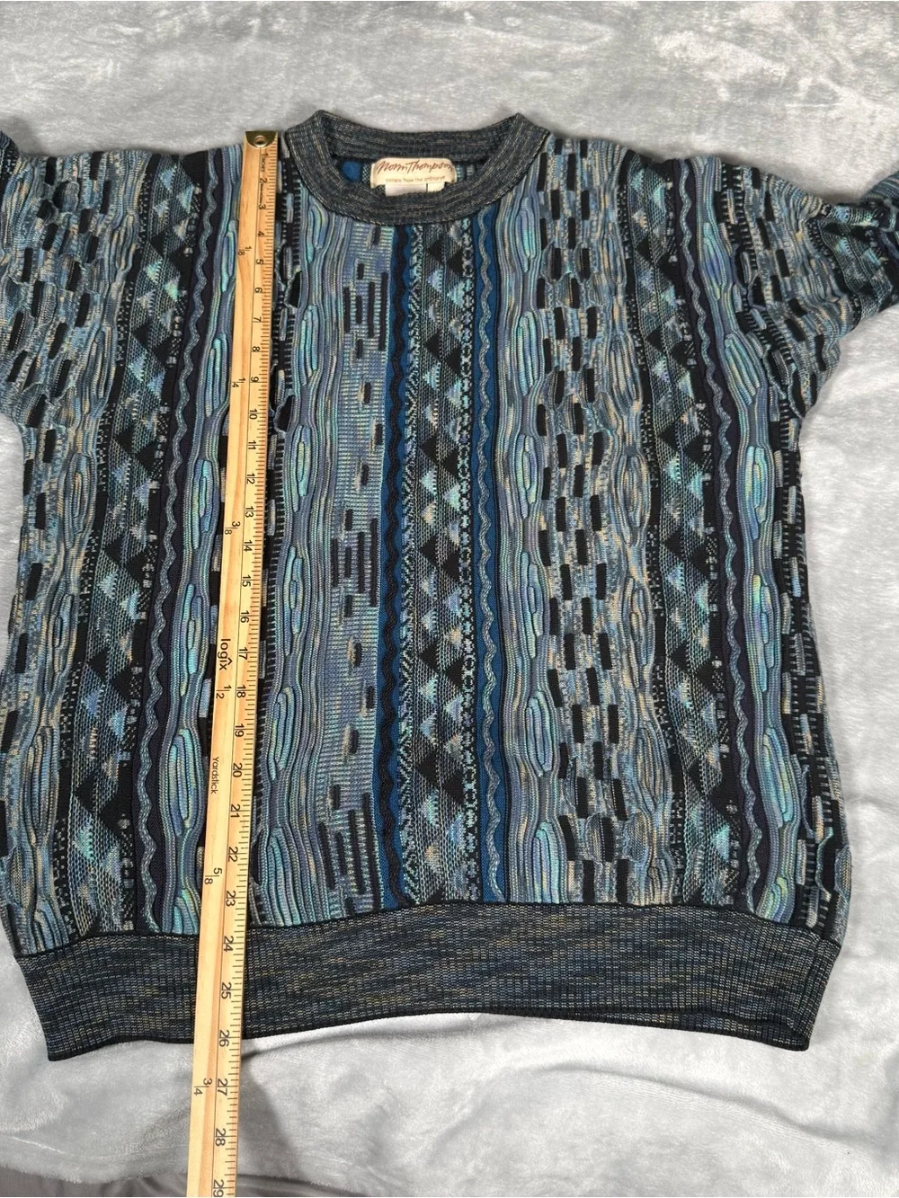 Vintage Norm Thompson 3D Knit Striped Sweater Mens M Coogi Style 90s